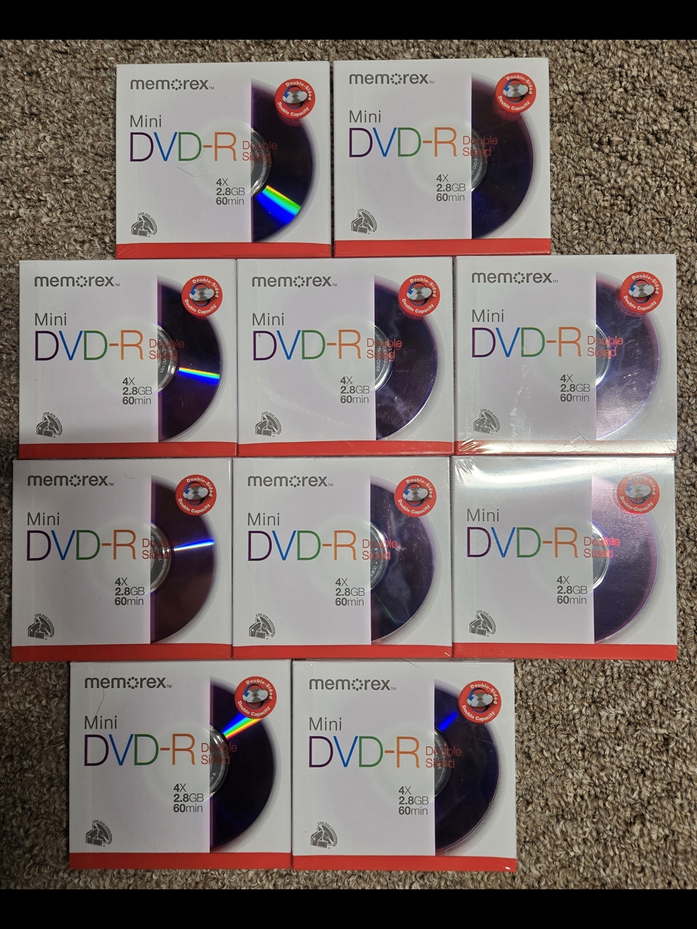 Mini DVD-R 4X 2.8GB 60min - White/Red Packaging (Lot Of 10)